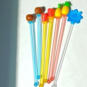 Cocktail stirrers Vintage. Acrylic. 7. Festive. Drink identifiers. Fruits. Fun.